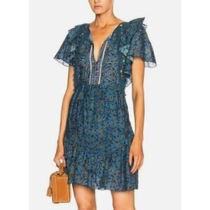 SEA New York Kaylee Boho Mini Dress Ruffle Tiered Skirt Crochet Trim Coastal 2